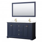 60 Inch Double Bathroom Vanity in Dark Blue, White Cultured Marble Countertop, Sinks, 58 Inch Mirror