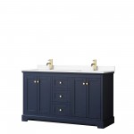 60 Inch Double Bathroom Vanity in Dark Blue, White Cultured Marble Countertop, Sinks, No Mirror