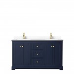 60 Inch Double Bathroom Vanity in Dark Blue, White Cultured Marble Countertop, Sinks, No Mirror