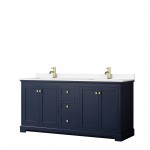 72 Inch Double Bathroom Vanity in Dark Blue, White Cultured Marble Countertop, Sinks, No Mirror