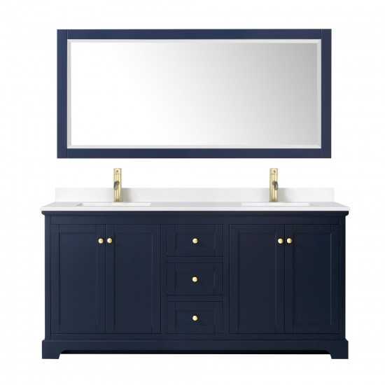 72 Inch Double Bathroom Vanity in Dark Blue, White Cultured Marble Countertop, Sinks, No Mirror