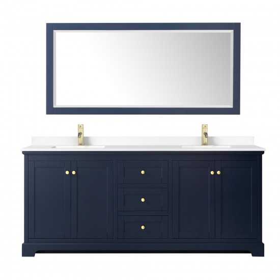 80 Inch Double Bathroom Vanity in Dark Blue, White Cultured Marble Countertop, Sinks, 70 Inch Mirror