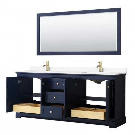 80 Inch Double Bathroom Vanity in Dark Blue, White Cultured Marble Countertop, Sinks, No Mirror