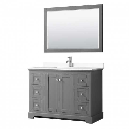 48 Inch Single Bathroom Vanity in Dark Gray, White Cultured Marble Countertop, Sink, 46 Inch Mirror