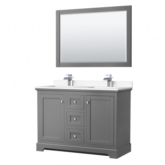 48 Inch Double Bathroom Vanity in Dark Gray, White Cultured Marble Countertop, Sinks, 46 Inch Mirror