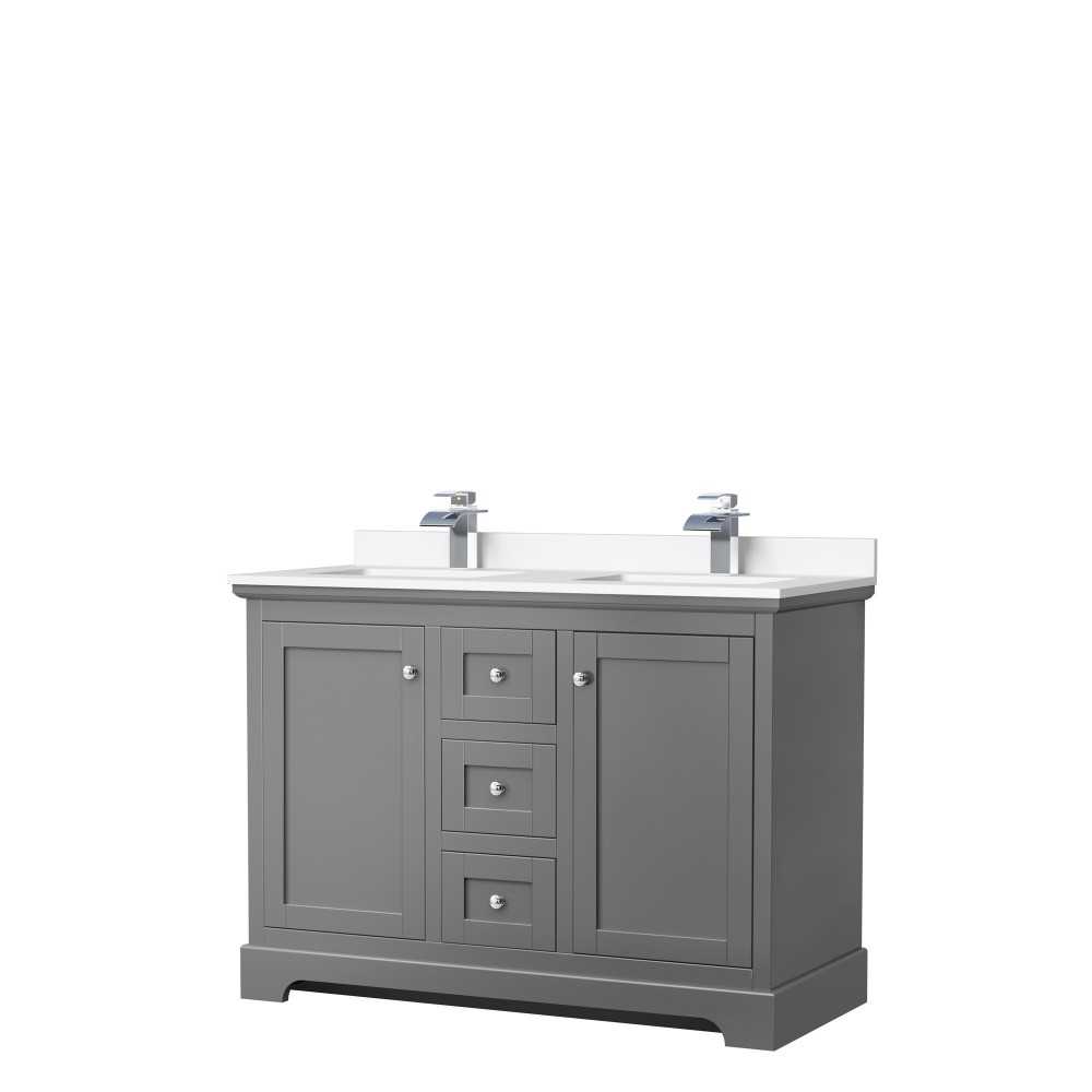 48 Inch Double Bathroom Vanity in Dark Gray, White Cultured Marble Countertop, Sinks, No Mirror