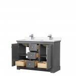 48 Inch Double Bathroom Vanity in Dark Gray, White Cultured Marble Countertop, Sinks, No Mirror