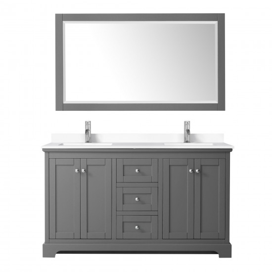 60 Inch Double Bathroom Vanity in Dark Gray, White Cultured Marble Countertop, Sinks, 58 Inch Mirror