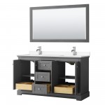 60 Inch Double Bathroom Vanity in Dark Gray, White Cultured Marble Countertop, Sinks, 58 Inch Mirror