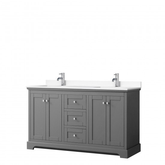 60 Inch Double Bathroom Vanity in Dark Gray, White Cultured Marble Countertop, Sinks, No Mirror