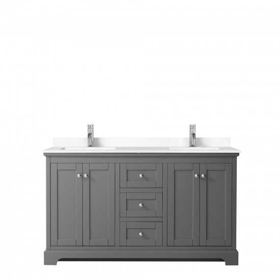 60 Inch Double Bathroom Vanity in Dark Gray, White Cultured Marble Countertop, Sinks, No Mirror