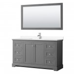 60 Inch Single Bathroom Vanity in Dark Gray, White Cultured Marble Countertop, Sink, 58 Inch Mirror