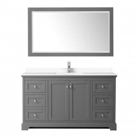 60 Inch Single Bathroom Vanity in Dark Gray, White Cultured Marble Countertop, Sink, 58 Inch Mirror