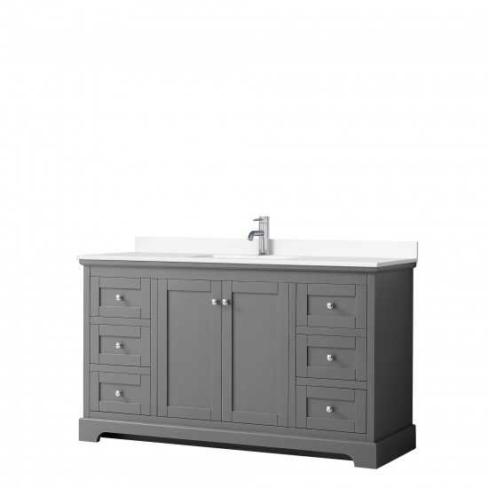60 Inch Single Bathroom Vanity in Dark Gray, White Cultured Marble Countertop, Sink, No Mirror