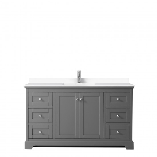 60 Inch Single Bathroom Vanity in Dark Gray, White Cultured Marble Countertop, Sink, No Mirror