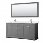 72 Inch Double Bathroom Vanity in Dark Gray, White Cultured Marble Countertop, Sinks, 70 Inch Mirror