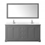 72 Inch Double Bathroom Vanity in Dark Gray, White Cultured Marble Countertop, Sinks, 70 Inch Mirror