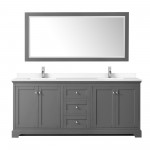 80 Inch Double Bathroom Vanity in Dark Gray, White Cultured Marble Countertop, Sinks, 70 Inch Mirror