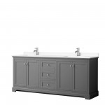 80 Inch Double Bathroom Vanity in Dark Gray, White Cultured Marble Countertop, Sinks, No Mirror