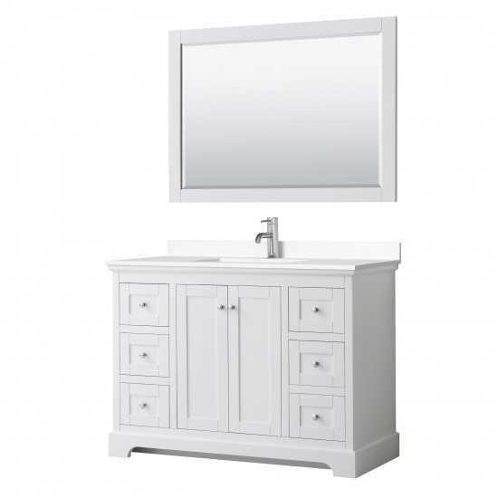 48 Inch Single Bathroom Vanity in White, White Cultured Marble Countertop, Sink, 46 Inch Mirror