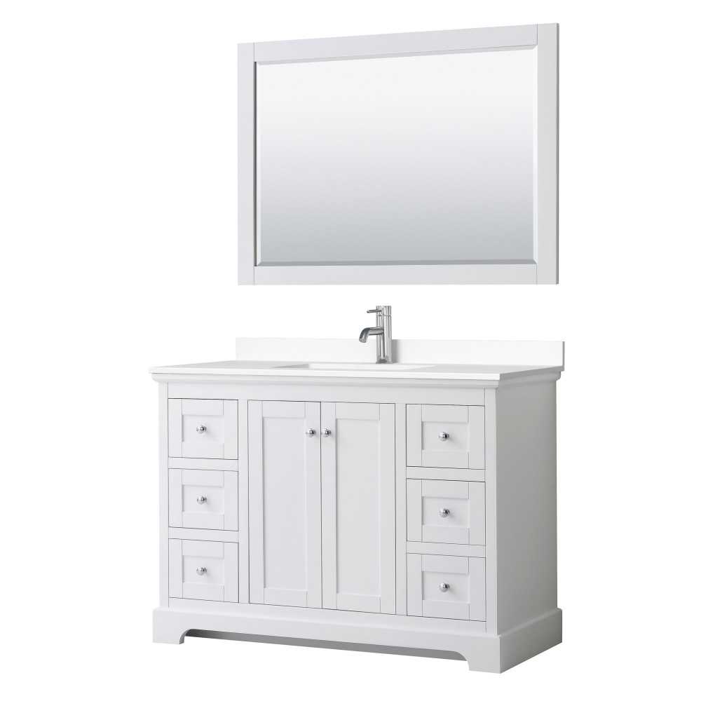 48 Inch Single Bathroom Vanity in White, White Cultured Marble Countertop, Sink, 46 Inch Mirror 48 Inch Single Bathroom Vanity in White, White Cultured Marble Countertop, Sink, 46 Inch Mirror