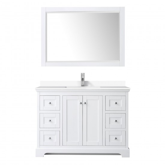 48 Inch Single Bathroom Vanity in White, White Cultured Marble Countertop, Sink, 46 Inch Mirror