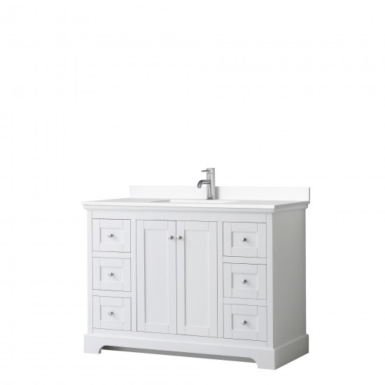 48 Inch Single Bathroom Vanity in White, White Cultured Marble Countertop, Sink, No Mirror