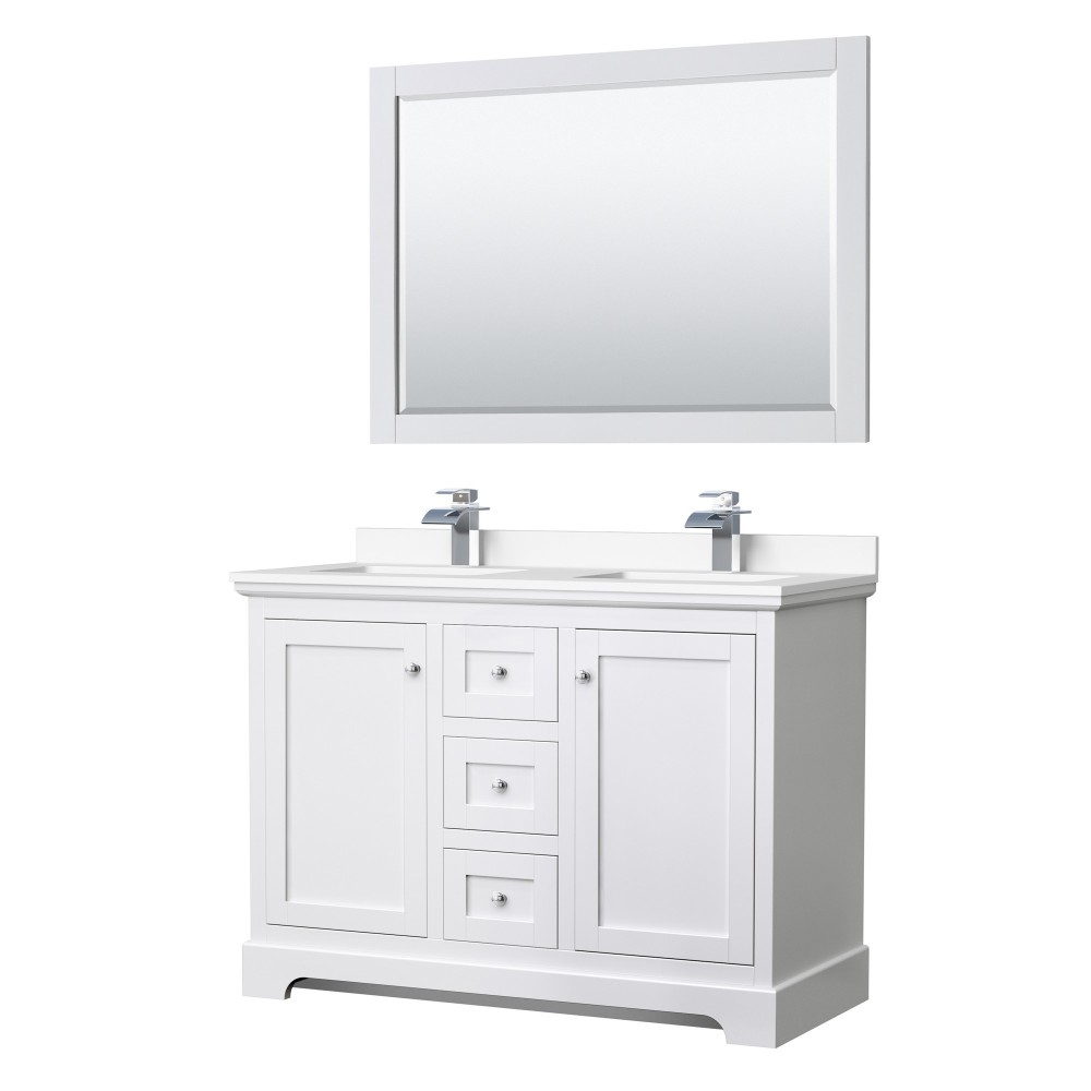 48 Inch Double Bathroom Vanity in White, White Cultured Marble Countertop, Sinks, 46 Inch Mirror 48 Inch Double Bathroom Vanity in White, White Cultured Marble Countertop, Sinks, 46 Inch Mirror