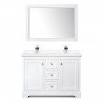 48 Inch Double Bathroom Vanity in White, White Cultured Marble Countertop, Sinks, 46 Inch Mirror