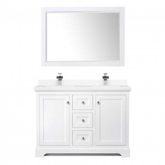 48 Inch Double Bathroom Vanity in White, White Cultured Marble Countertop, Sinks, 46 Inch Mirror