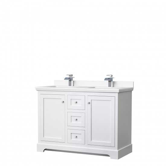 48 Inch Double Bathroom Vanity in White, White Cultured Marble Countertop, Sinks, No Mirror