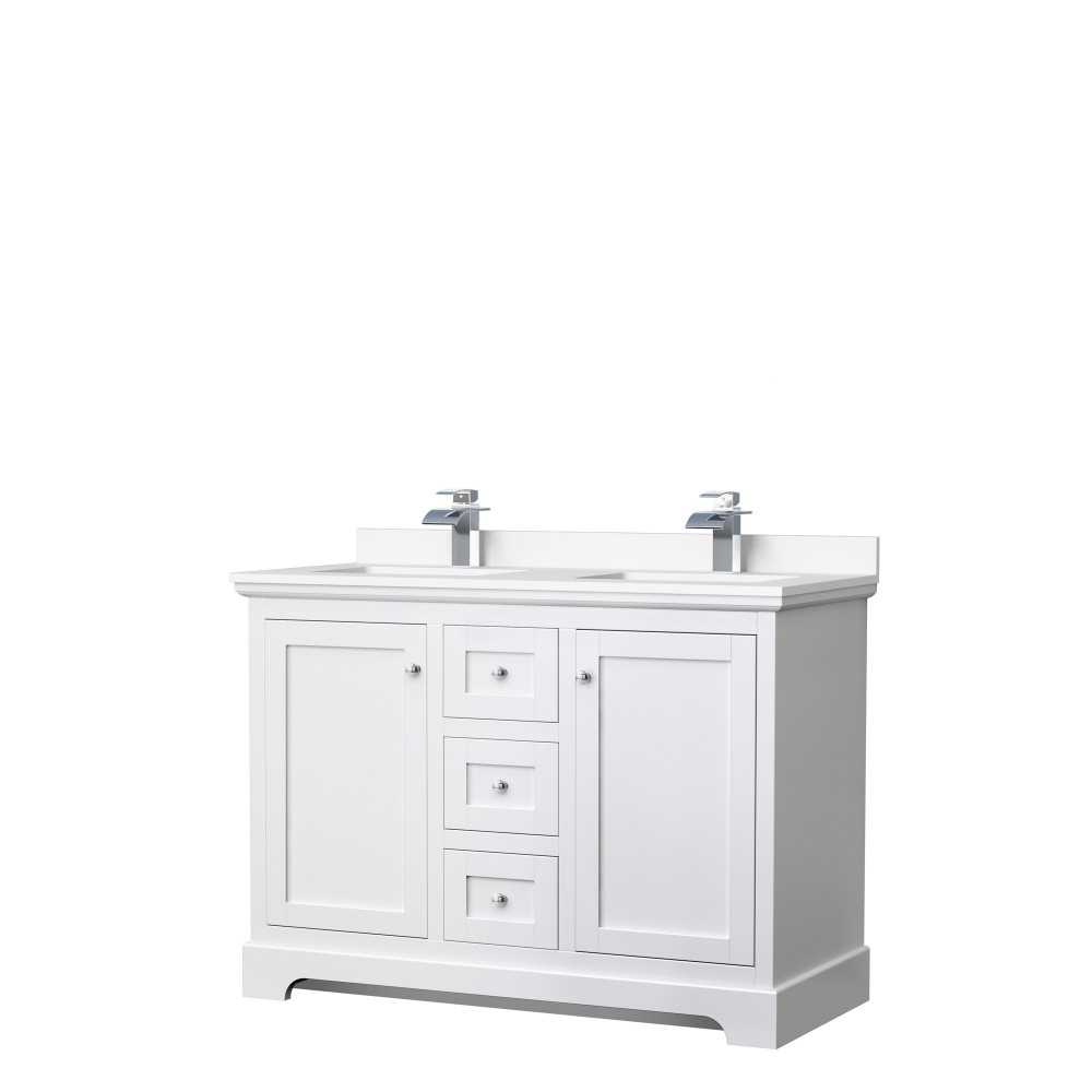 48 Inch Double Bathroom Vanity in White, White Cultured Marble Countertop, Sinks, No Mirror