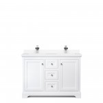 48 Inch Double Bathroom Vanity in White, White Cultured Marble Countertop, Sinks, No Mirror