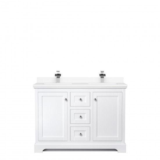 48 Inch Double Bathroom Vanity in White, White Cultured Marble Countertop, Sinks, No Mirror