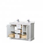 48 Inch Double Bathroom Vanity in White, White Cultured Marble Countertop, Sinks, No Mirror