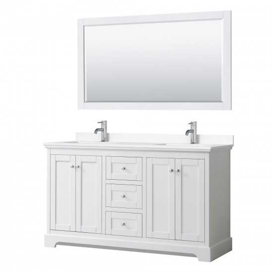 60 Inch Double Bathroom Vanity in White, White Cultured Marble Countertop, Sinks, 58 Inch Mirror