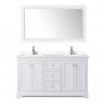 60 Inch Double Bathroom Vanity in White, White Cultured Marble Countertop, Sinks, 58 Inch Mirror