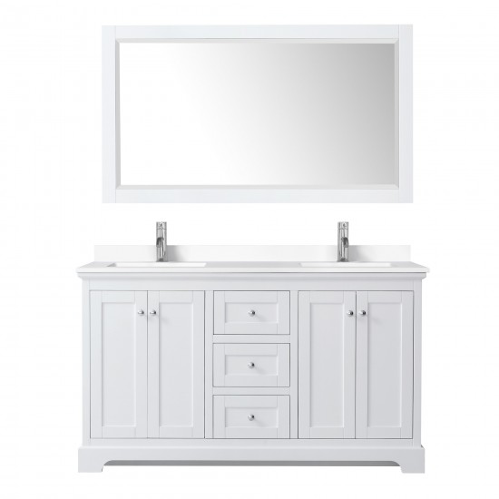 60 Inch Double Bathroom Vanity in White, White Cultured Marble Countertop, Sinks, 58 Inch Mirror