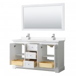 60 Inch Double Bathroom Vanity in White, White Cultured Marble Countertop, Sinks, 58 Inch Mirror