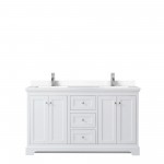 60 Inch Double Bathroom Vanity in White, White Cultured Marble Countertop, Sinks, No Mirror