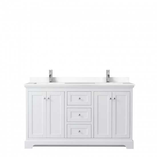 60 Inch Double Bathroom Vanity in White, White Cultured Marble Countertop, Sinks, No Mirror