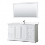 60 Inch Single Bathroom Vanity in White, White Cultured Marble Countertop, Sink, 58 Inch Mirror