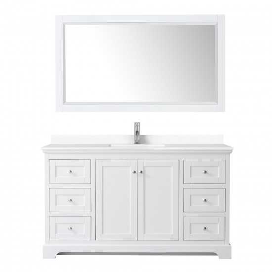 60 Inch Single Bathroom Vanity in White, White Cultured Marble Countertop, Sink, 58 Inch Mirror