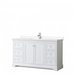 60 Inch Single Bathroom Vanity in White, White Cultured Marble Countertop, Sink, No Mirror