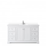 60 Inch Single Bathroom Vanity in White, White Cultured Marble Countertop, Sink, No Mirror