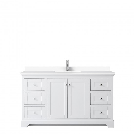 60 Inch Single Bathroom Vanity in White, White Cultured Marble Countertop, Sink, No Mirror