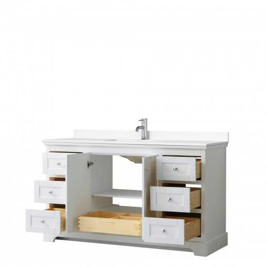 60 Inch Single Bathroom Vanity in White, White Cultured Marble Countertop, Sink, No Mirror