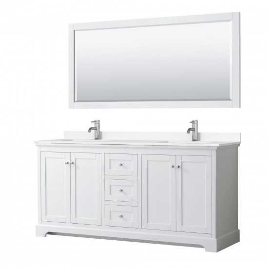 72 Inch Double Bathroom Vanity in White, White Cultured Marble Countertop, Sinks, 70 Inch Mirror