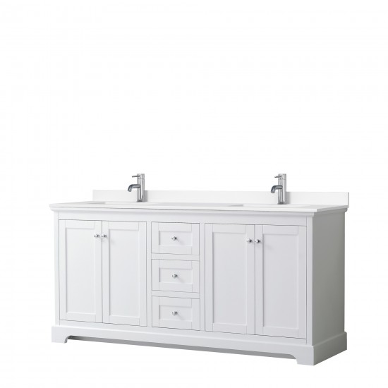 72 Inch Double Bathroom Vanity in White, White Cultured Marble Countertop, Sinks, No Mirror