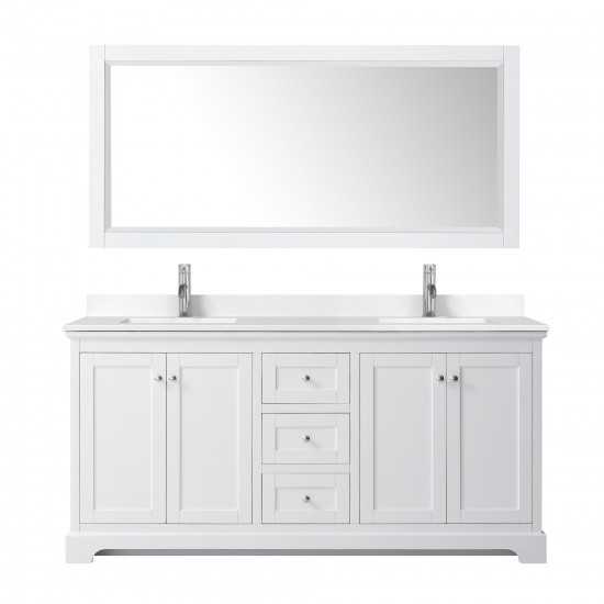 72 Inch Double Bathroom Vanity in White, White Cultured Marble Countertop, Sinks, No Mirror